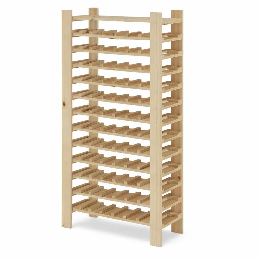 Holz-Weinregal für bis zu 91 Flaschen, hellbeige, geeignet für Keller