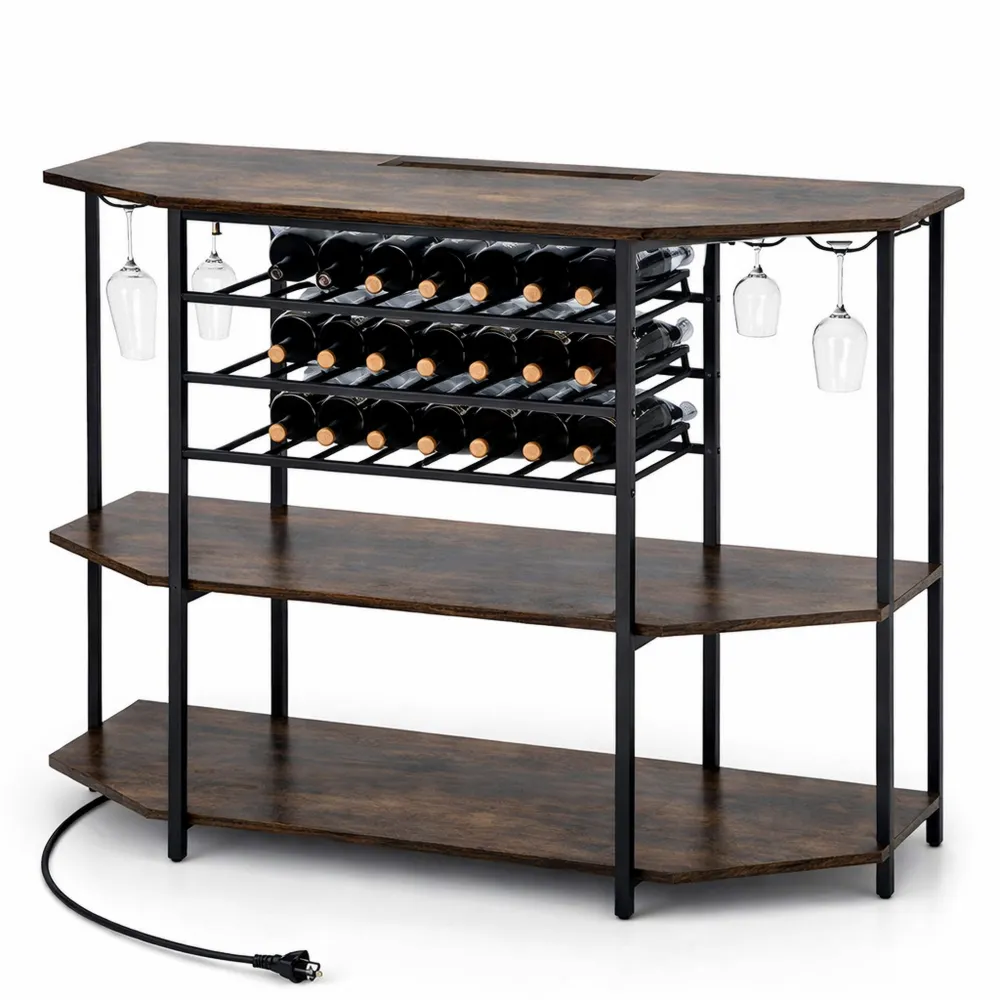 Industrielles Sideboard mit Weinregal und USB-Anschlüssen