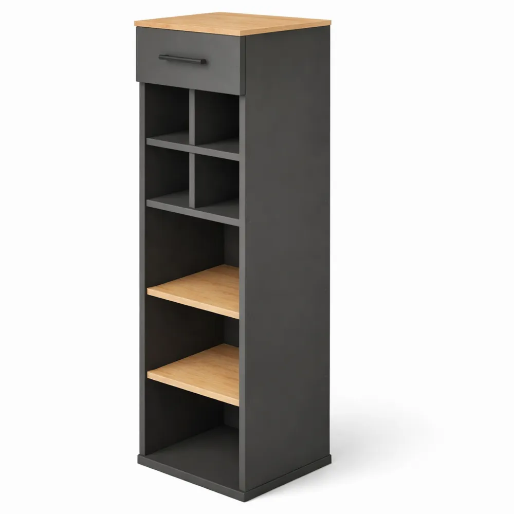 Elegantes Weinregal aus Eiche und Anthrazit, 30 x 106 cm