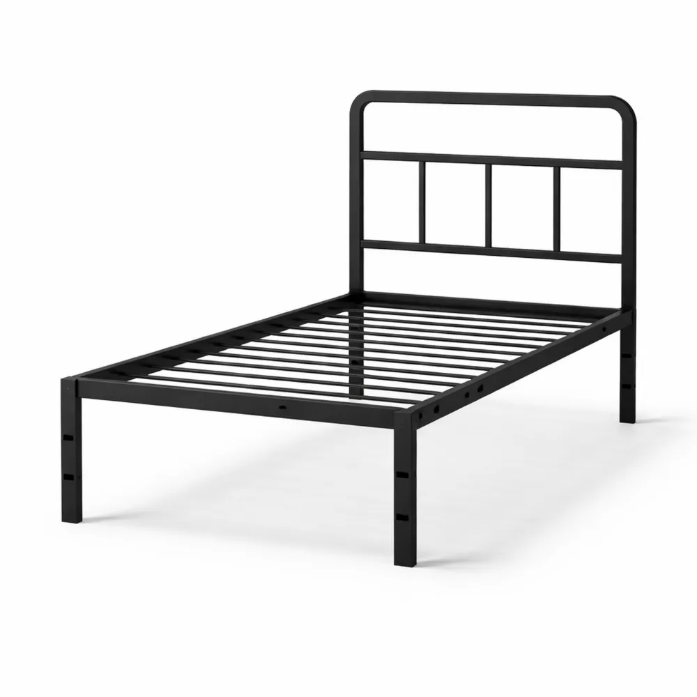 Einzelbett 90x200 cm mit gebogenem Kopfteil und Stauraum, stabiler Bettrahmen, einfache Montage, geräuschlos, schwarz