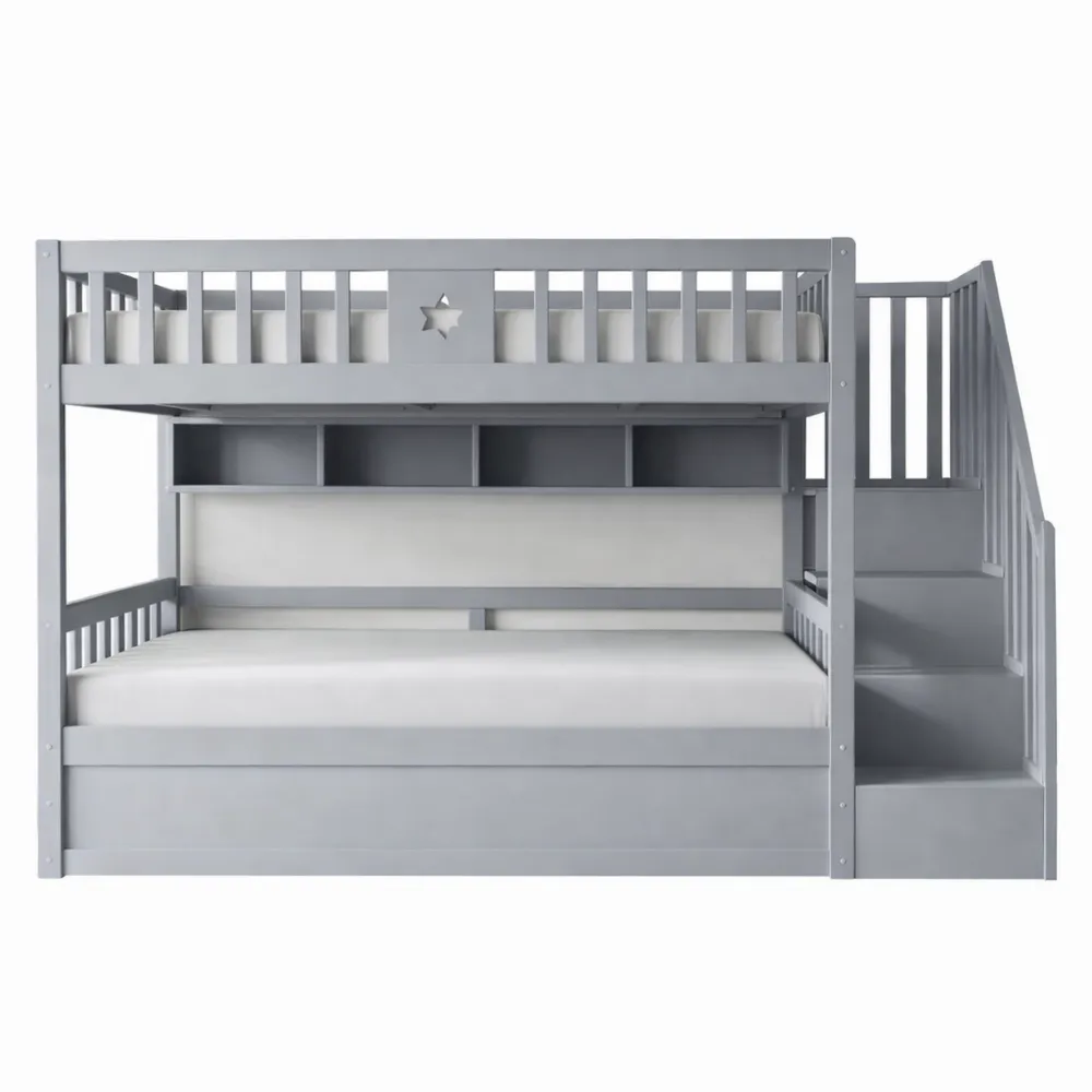 Hochbett für Kinder mit Stauraumtreppe und Regalen