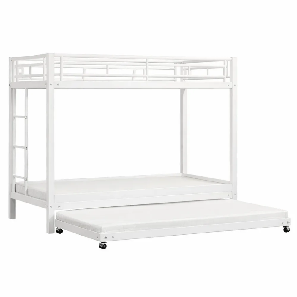 Hochbett 90x200cm mit Ausziehbett und hohem Geländer, robust und EN747 zertifiziert, weiß