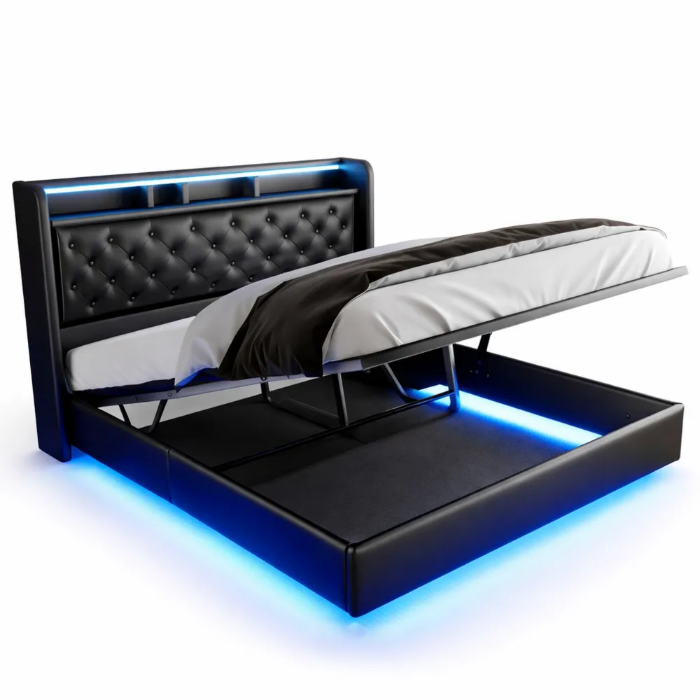 Modernes Polsterbett 140x200 mit Stauraum und LED