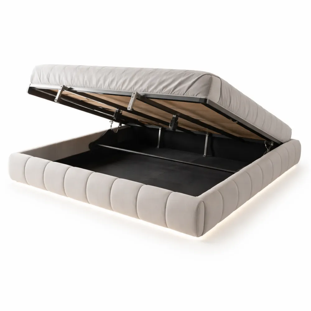 Modernes Polsterbett 180x200 cm mit Stauraum, schwebendes Rahmen-Design, ohne Kopfteil, vielseitig für Jugendliche und Erwachsene, Farbe Beige