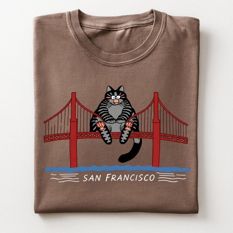 SF Golden Gate Bridge Cat T-Shirt - Vintage Washed Apparel by VanceMade