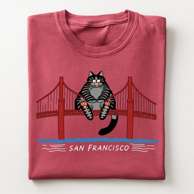SF Golden Gate Bridge Cat T-Shirt - Vintage Washed Apparel by VanceMade