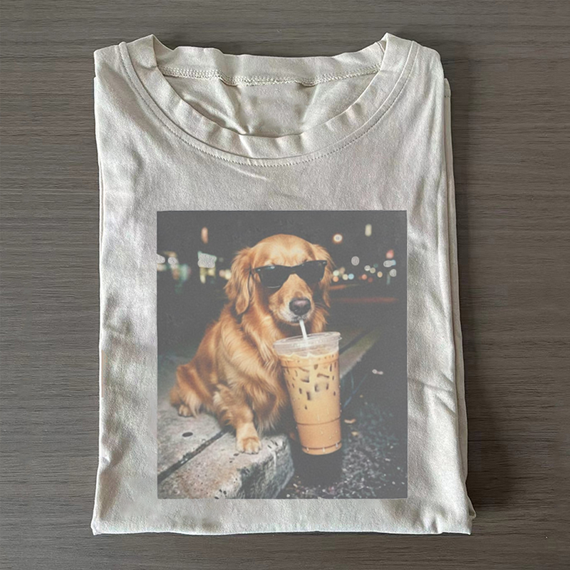 Funny Golden Retriever Drinking Iced Coffee T-shirt