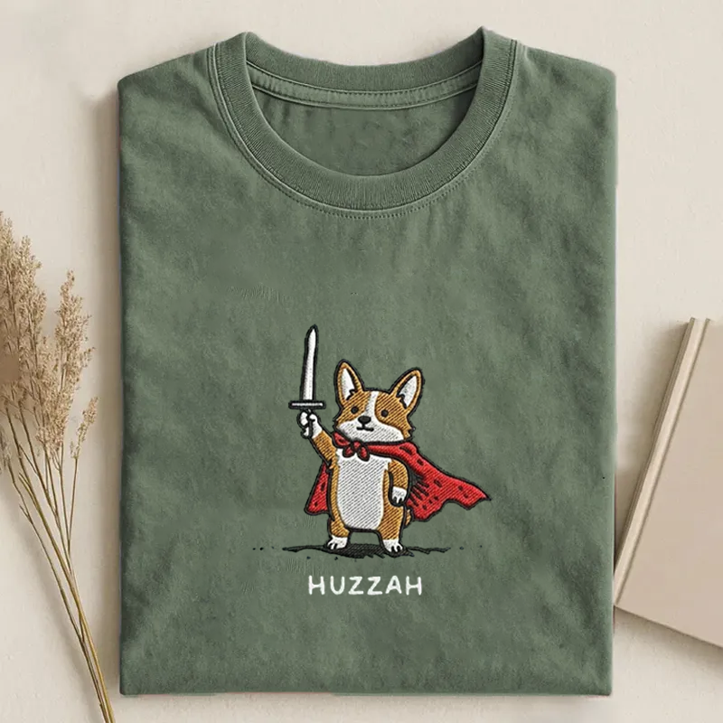 Embroidered Huzzah Corgi T-shirt