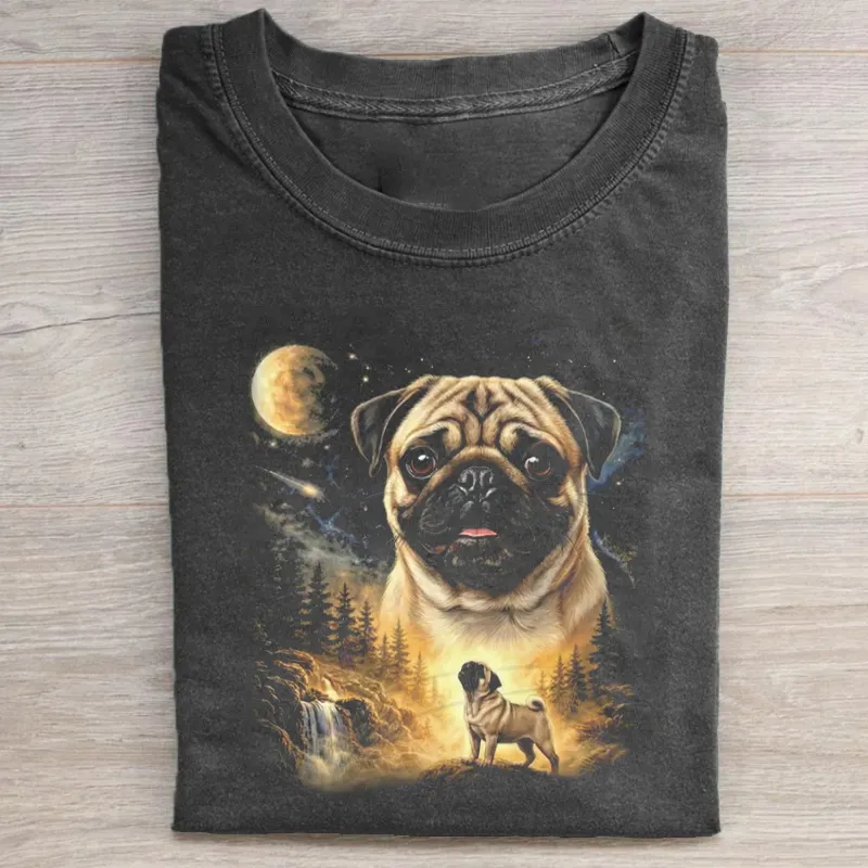 ShawnCraft® Official: Pug Howling to The Moon Vintage T-shirt - Premium Breathable Cotton Apparel