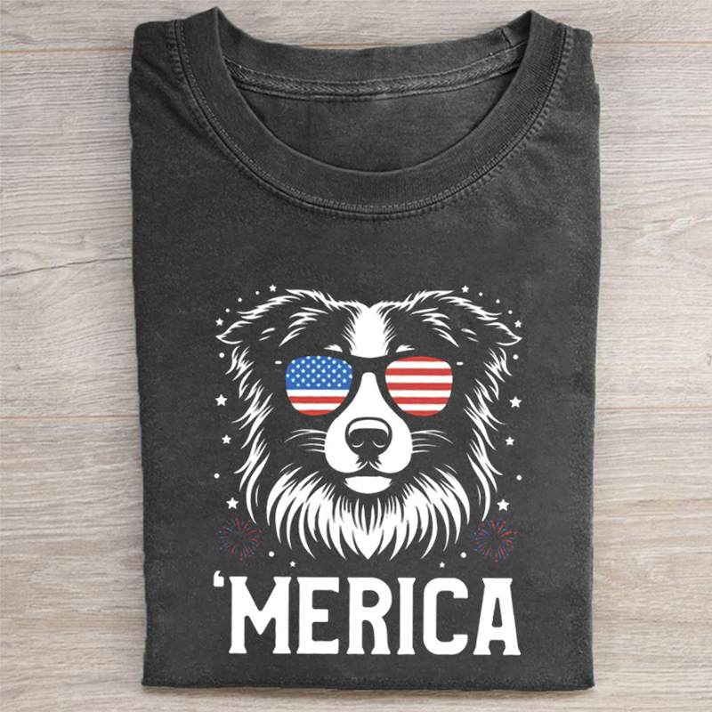 Australian Shepherd Merica T-shirt - Vintage Washed Apparel by VanceMade