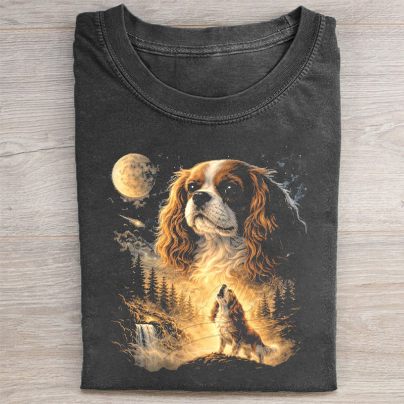 Cavalier Howling to The Moon Vintage T-shirt - Vintage Washed Apparel by VanceMade