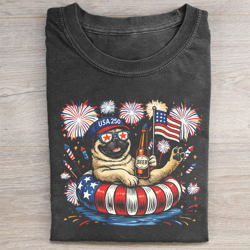 Pug 4th of July T-shirt - Vintage Washed Apparel by VanceMade