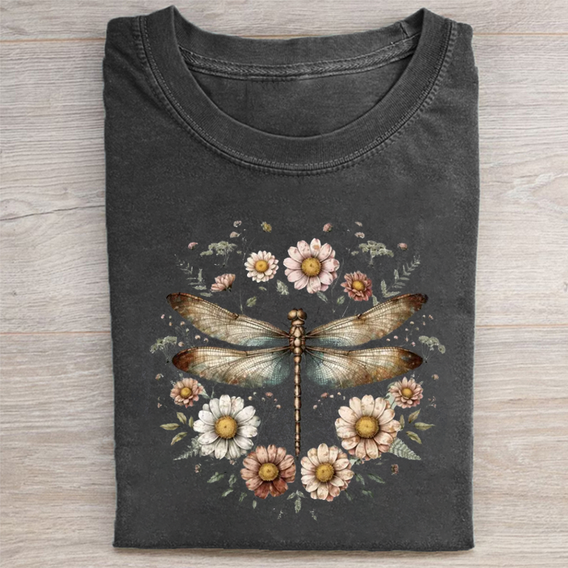 Vintage Floral Dragonfly T-shirt