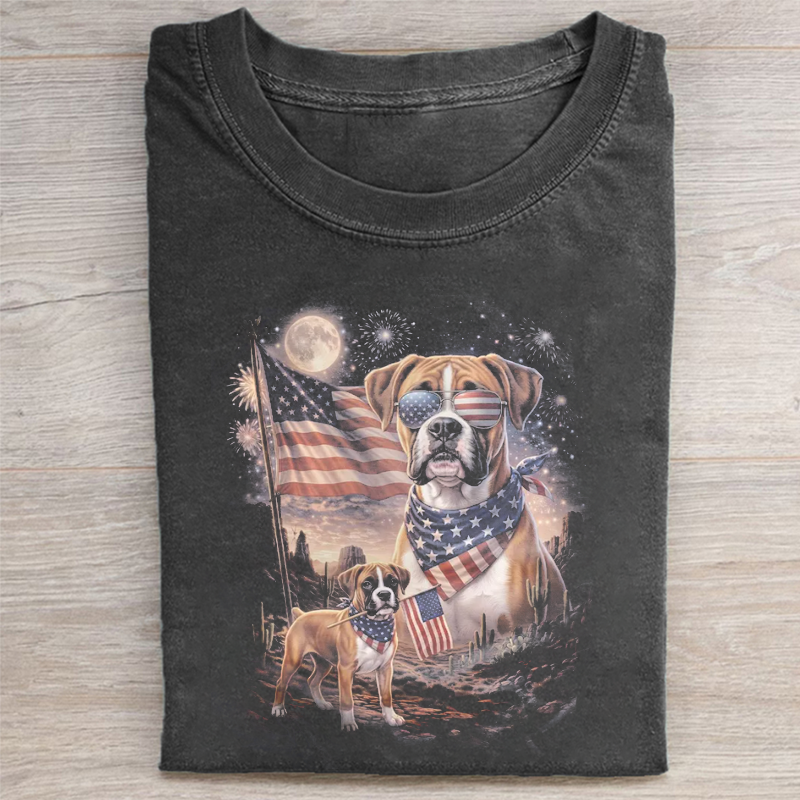 Boxer Dog Patriotic T-shirt - Vintage Washed Apparel by VanceMade
