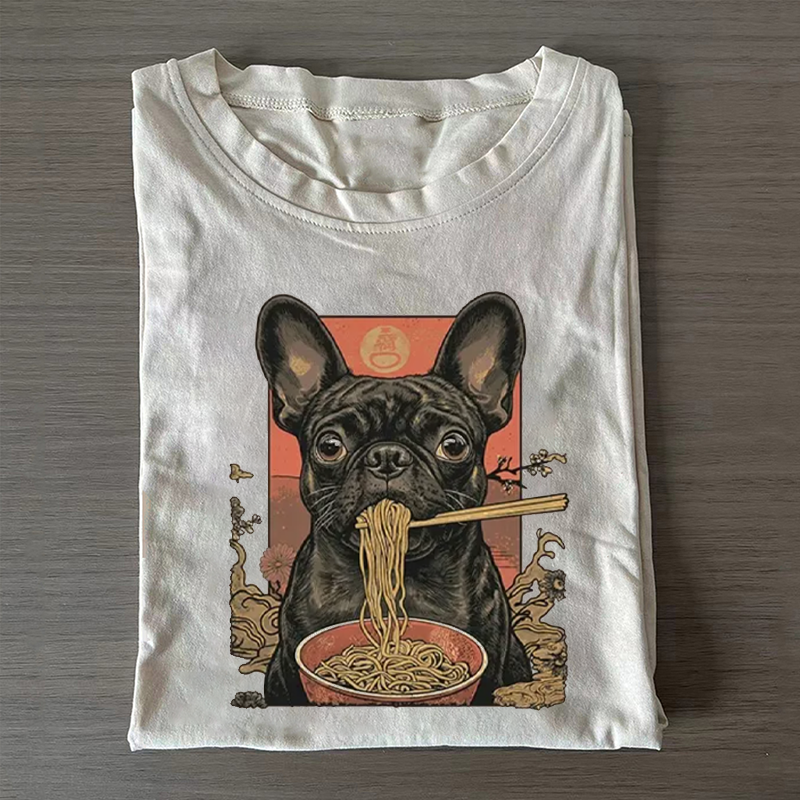 Vintage Style Dog And Ramen Art T-shirt - Vintage Washed Apparel by VanceMade