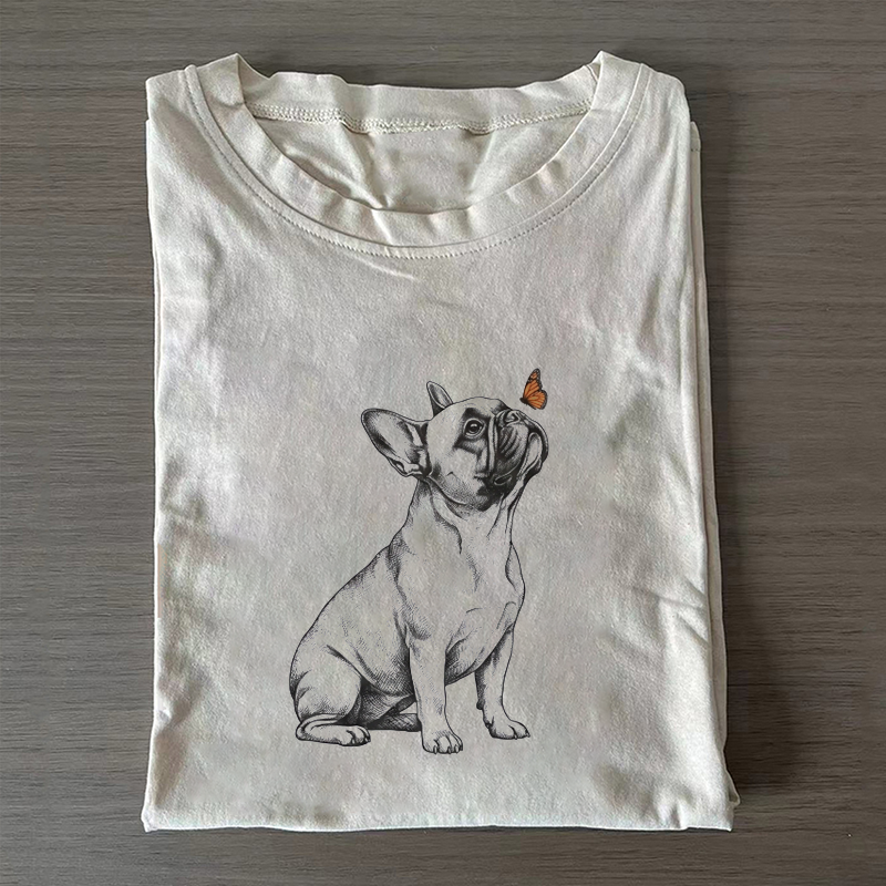 French Bulldog with Butterfly T-shirt - Vintage Washed Apparel by VanceMade