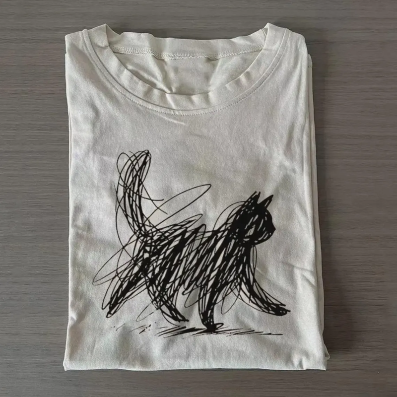 Abstract Cat Line Art T-shirt