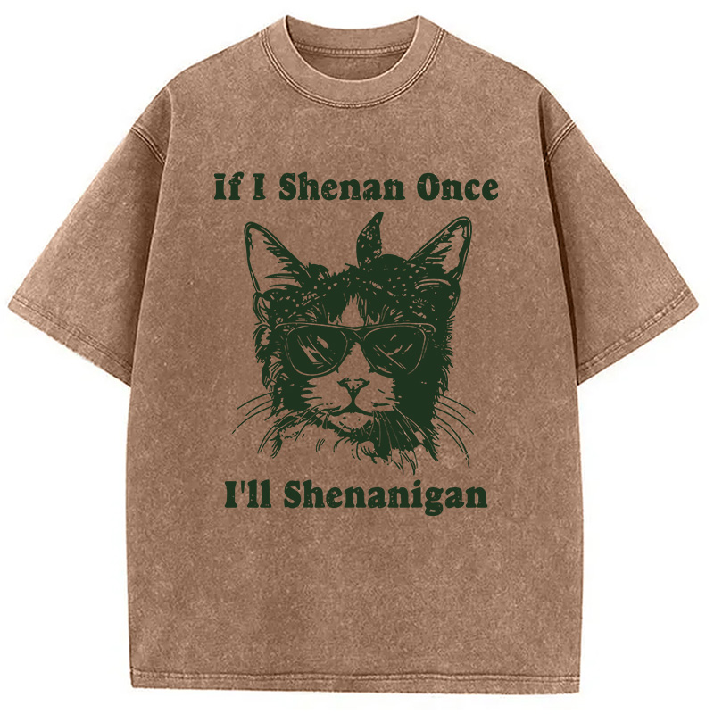 St. Patrick's Day Elegant Cat Washed T-Shirt-ShawnCraft