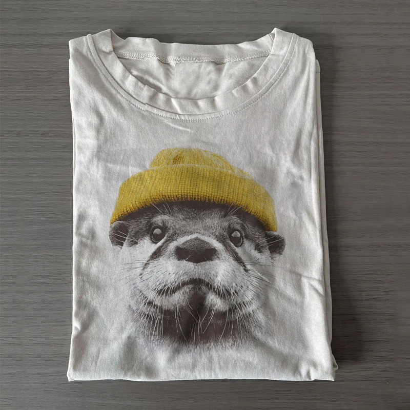 Retro River Otter Wearing Beanie Unisex T-Shirt-ShawnCraft