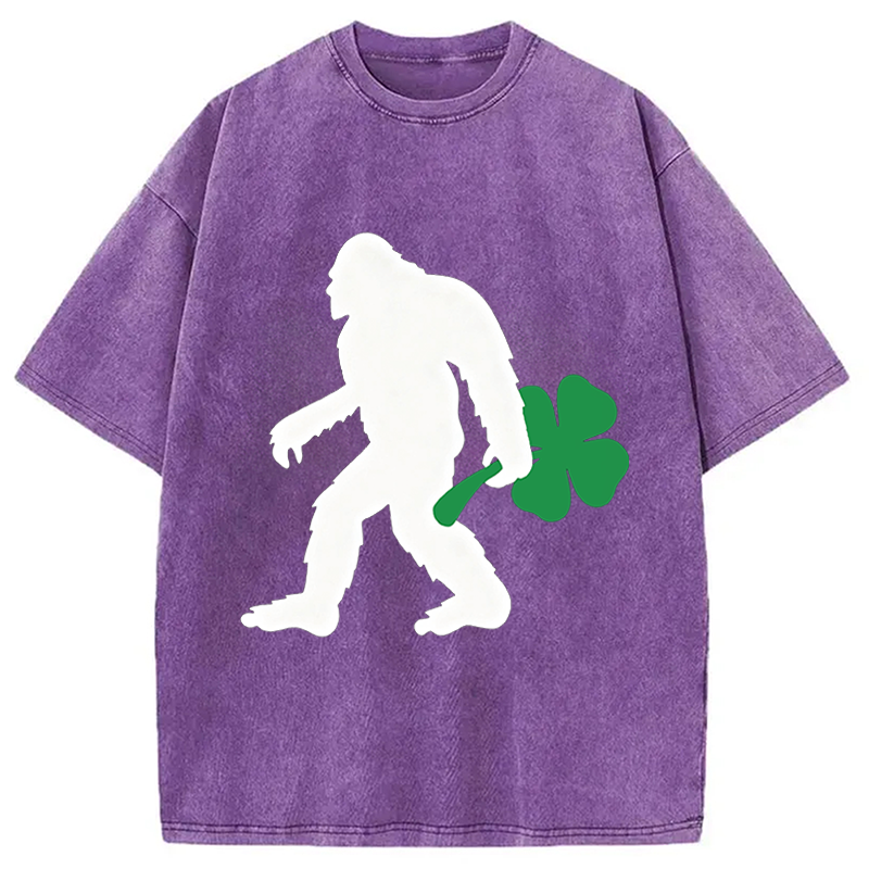 Bigfoot Hold Lucky Washed T-Shirt-ShawnCraft