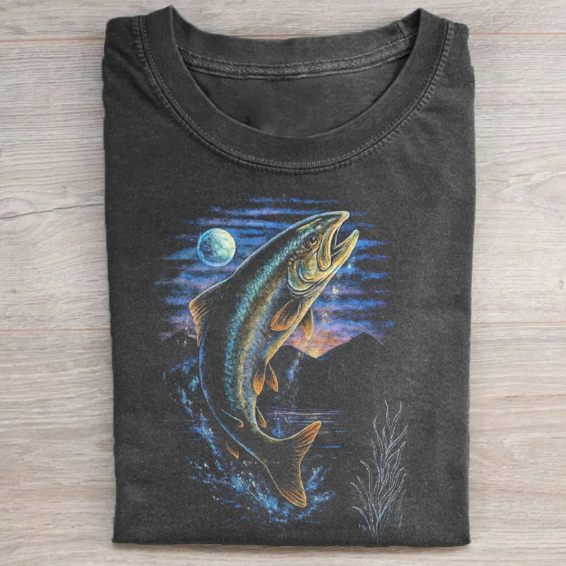 ShawnCraft® Official: Fish Midnight Vintage Style Graphic T-shirt - Premium Breathable Cotton Apparel