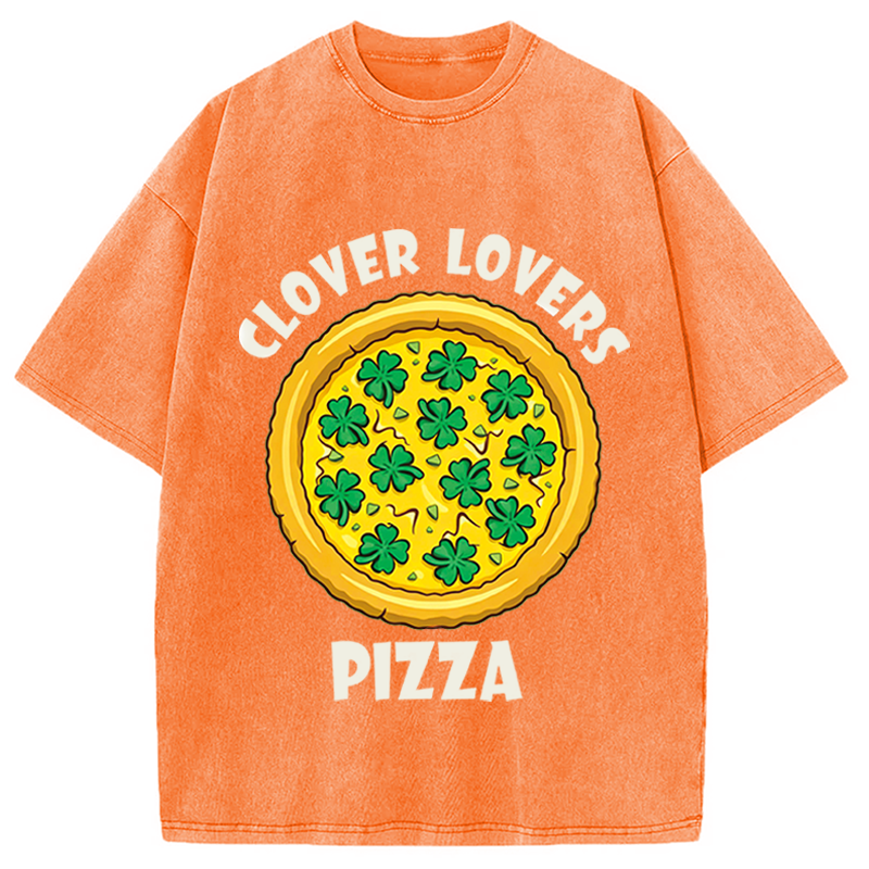 Clover Lovers Pizza Washed T-Shirt-ShawnCraft