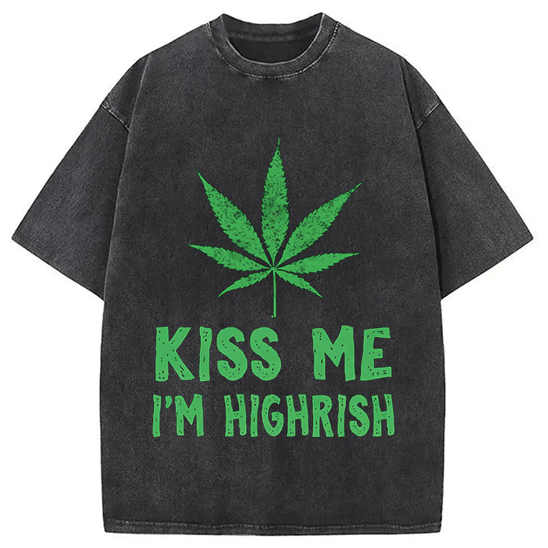 Kiss Me I'm Highrish Funny St. Patricks Day Washed T-Shirt-ShawnCraft