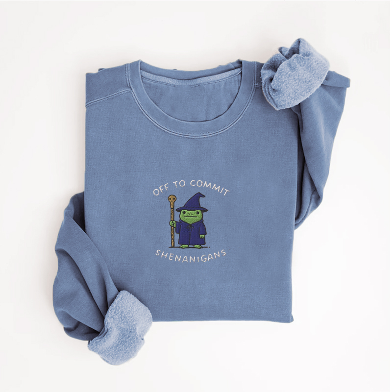 Embroidered Off to Commit Shenanigans Sweatshirt-ShawnCraft