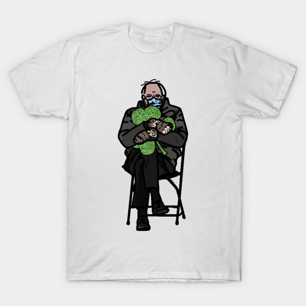 St Patricks Day Bernie Sanders in Mittens Memes Holding Shamrock T-Shirt-ShawnCraft