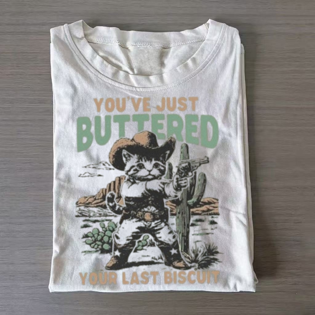 "Buttered Biscuit" Cowboy Cat Western T-Shirt-ShawnCraft