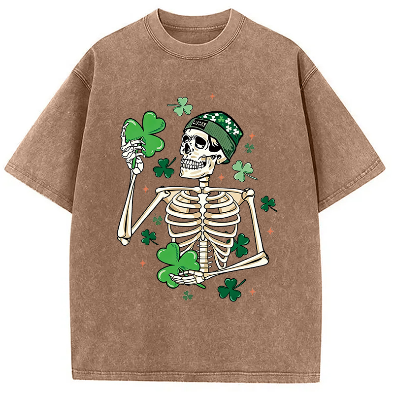 St. Patrick's Skeleton Washed T-Shirt-ShawnCraft