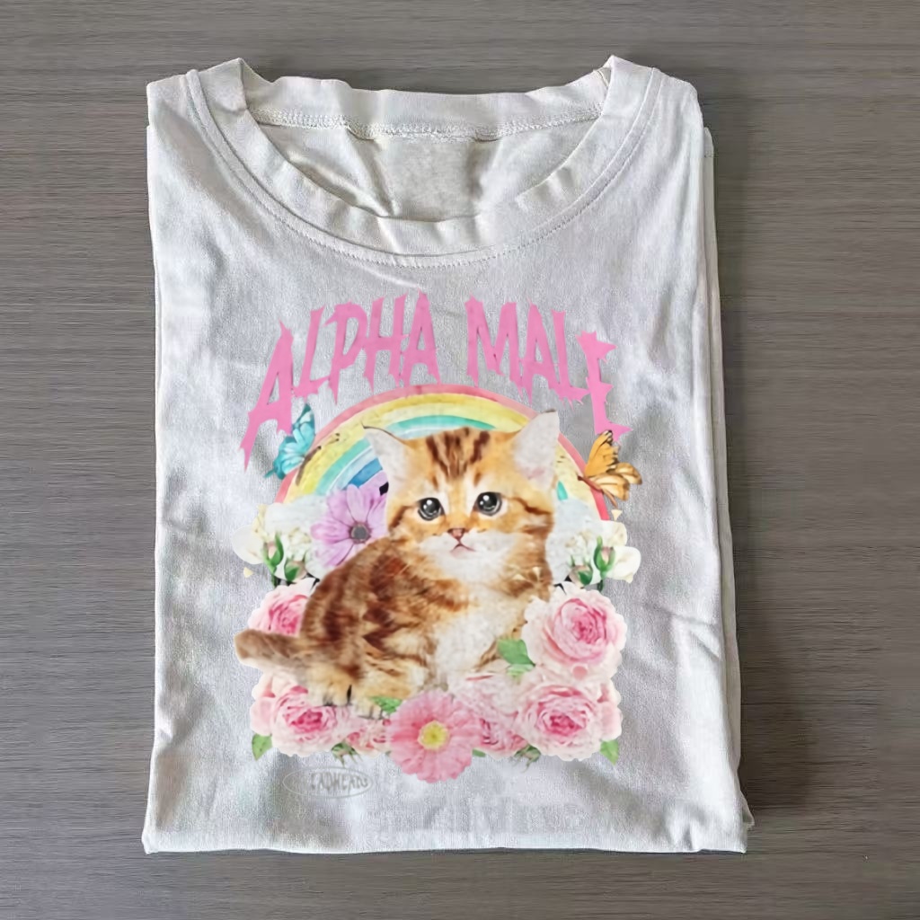 Alpha Male Rainbow Kitten T-shirt - Vintage Washed Apparel by VanceMade