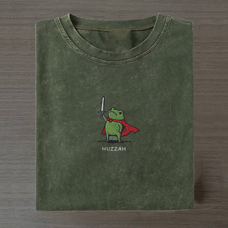 ShawnCraft® Official: Huzzah Frog with Sword Embroidered T-shirt - Premium Breathable Cotton Apparel