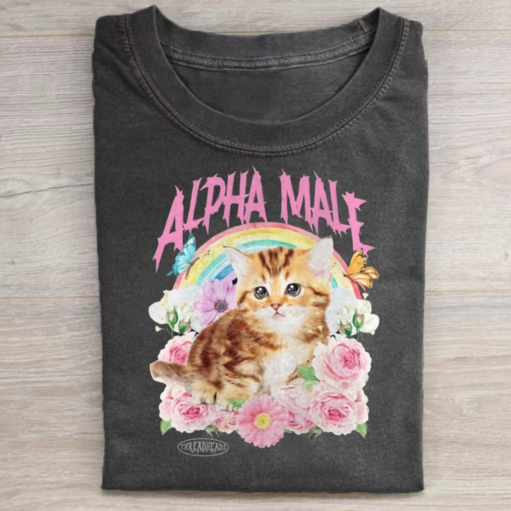 Alpha Male Rainbow Kitten T-shirt - Vintage Washed Apparel by VanceMade
