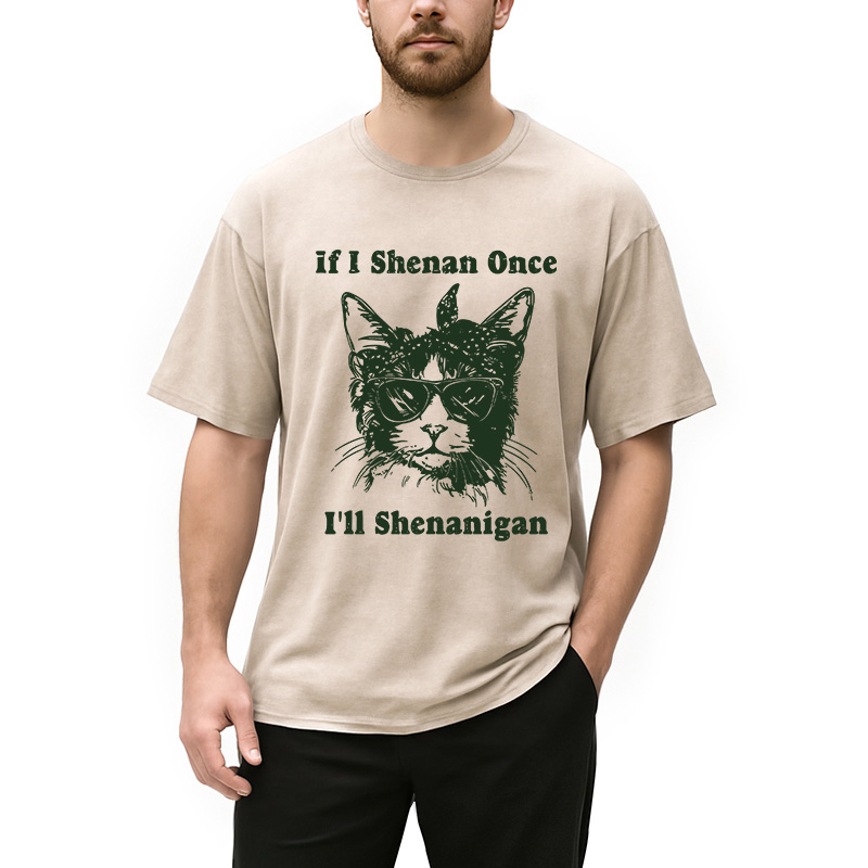 St. Patrick's Day Elegant Cat Washed T-Shirt-ShawnCraft