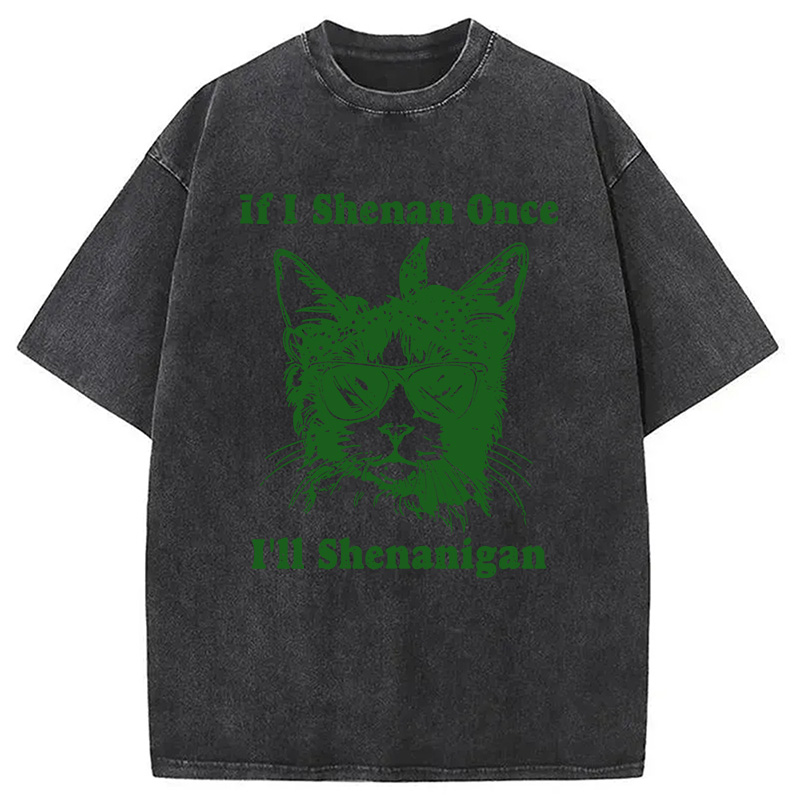 St. Patrick's Day Elegant Cat Washed T-Shirt-ShawnCraft