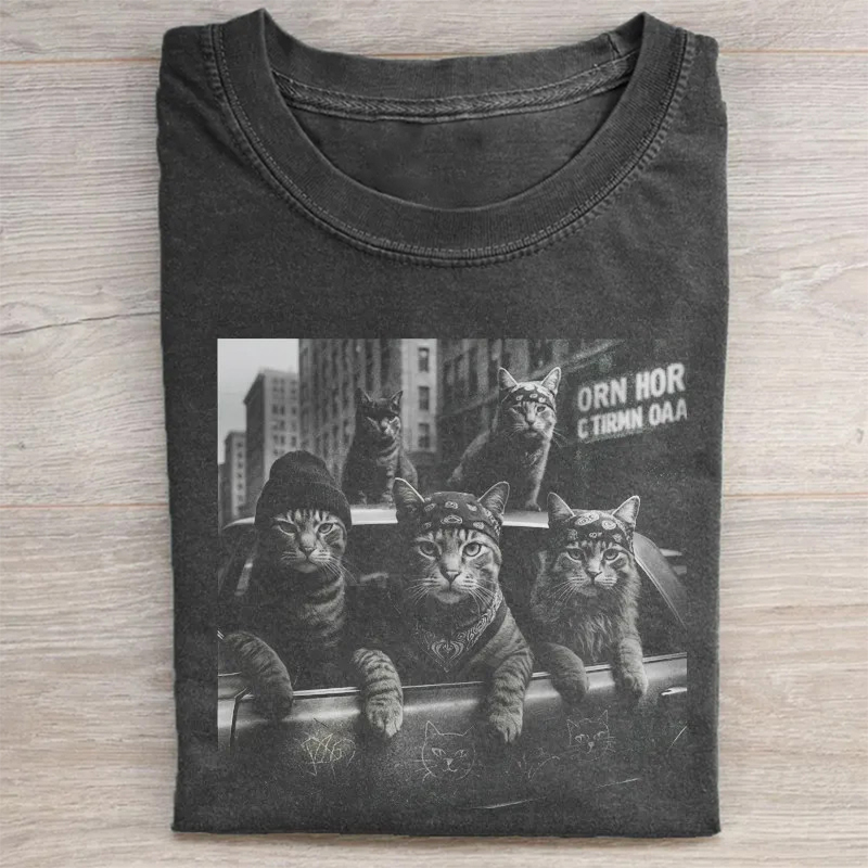 Funny Cat Gang Vintage T-shirt - Vintage Washed Apparel by VanceMade