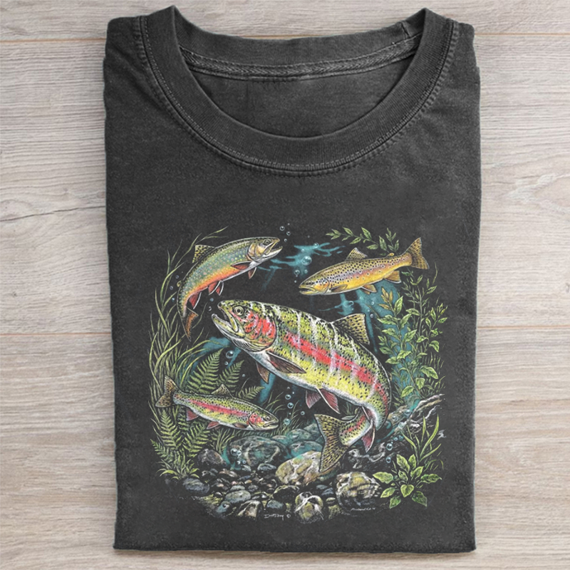 Rainbow Trout Fishing Watercolor Art T-shirt