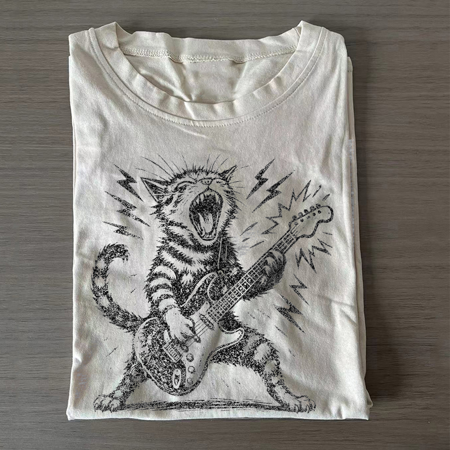 Rock and Roll Cat T-shirt-ShawnCraft