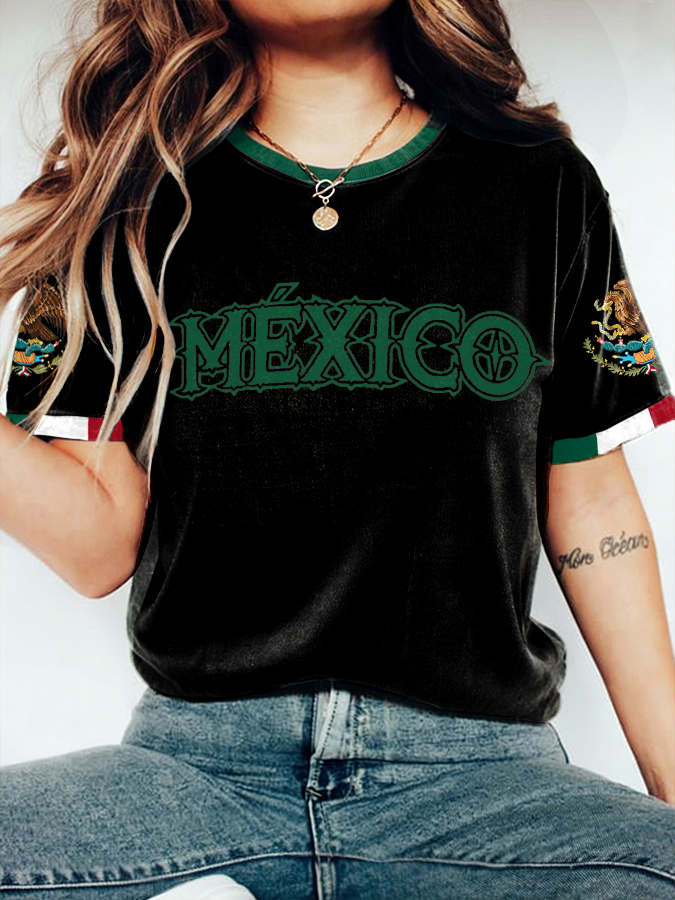 Women's Mexico Football Style Printed T-shirt