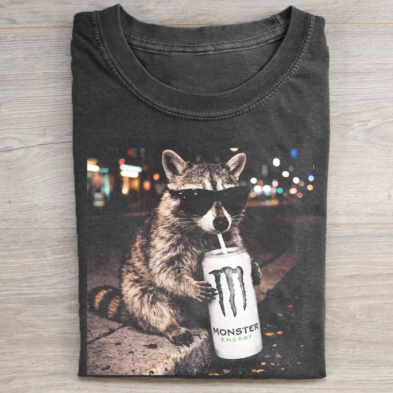 ShawnCraft® Official: Cool Raccoon Monster Energy Drink Monster Graphic T-shirt - Premium Breathable Cotton Apparel