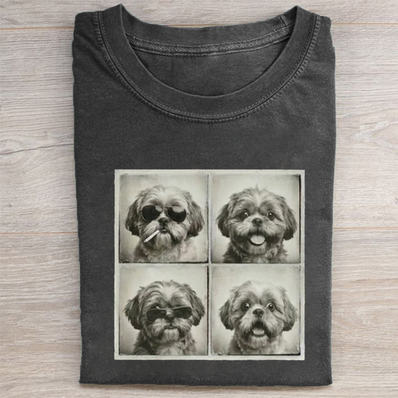 Shih Tzu Four-Panel Funny Portrait Graphic T-shirt-ShawnCraft