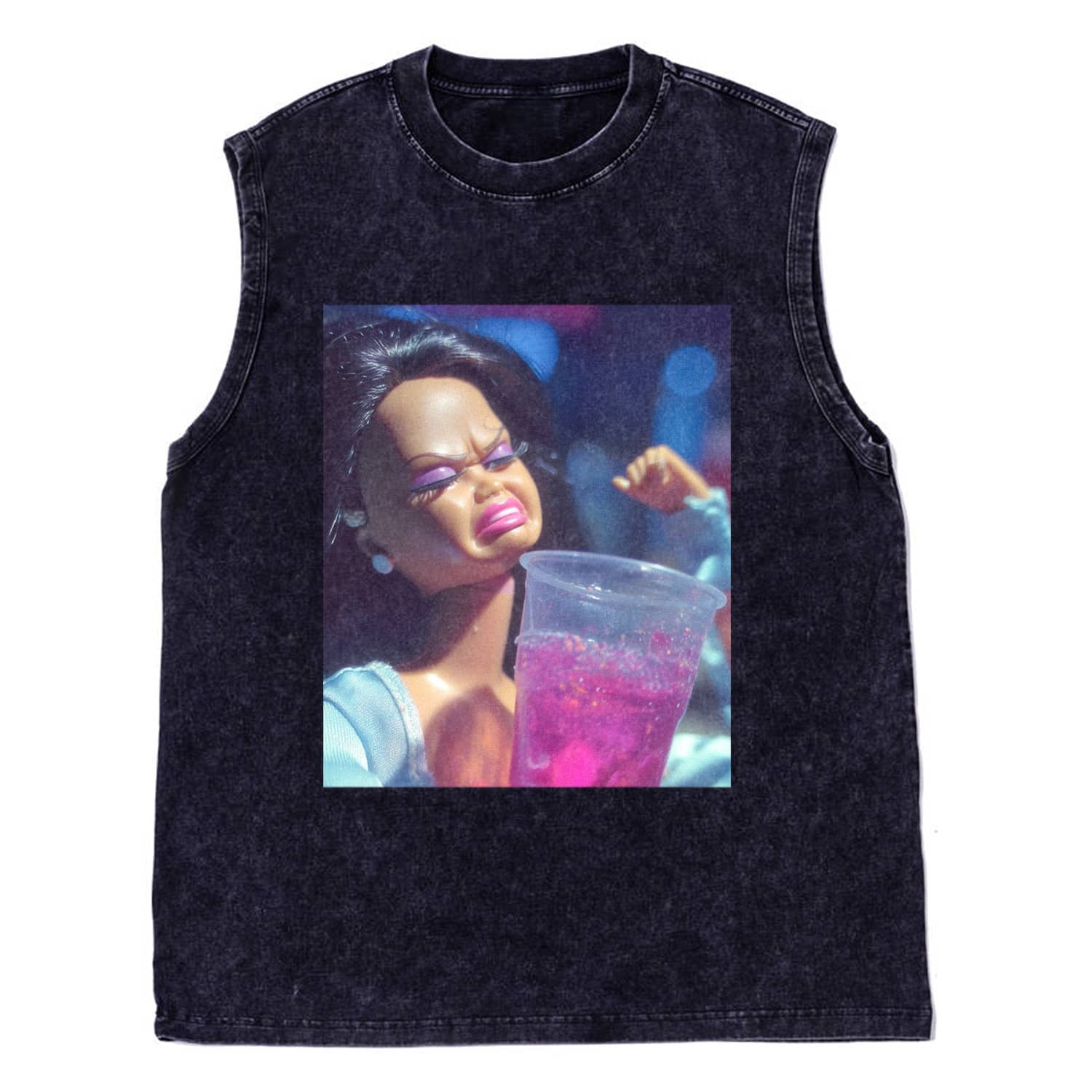 BLACK DOLL FACE PARTY DRINKING TANK TOPS