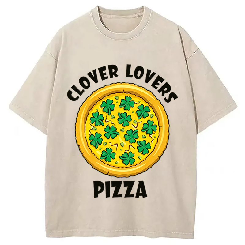 Clover Lovers Pizza Washed T-Shirt-ShawnCraft
