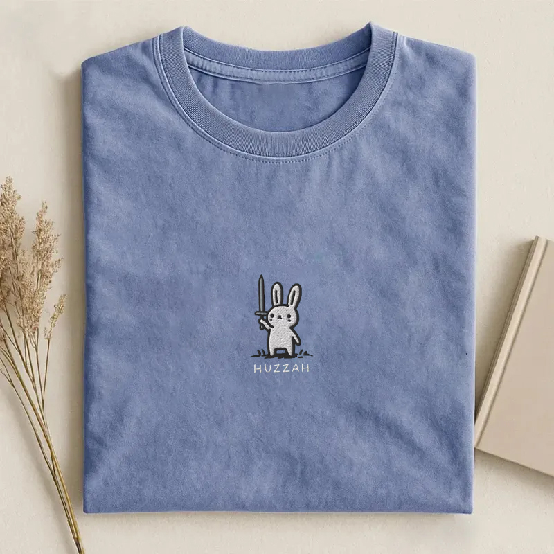 Huzzah Bunny Embroidered T-shirt-ShawnCraft