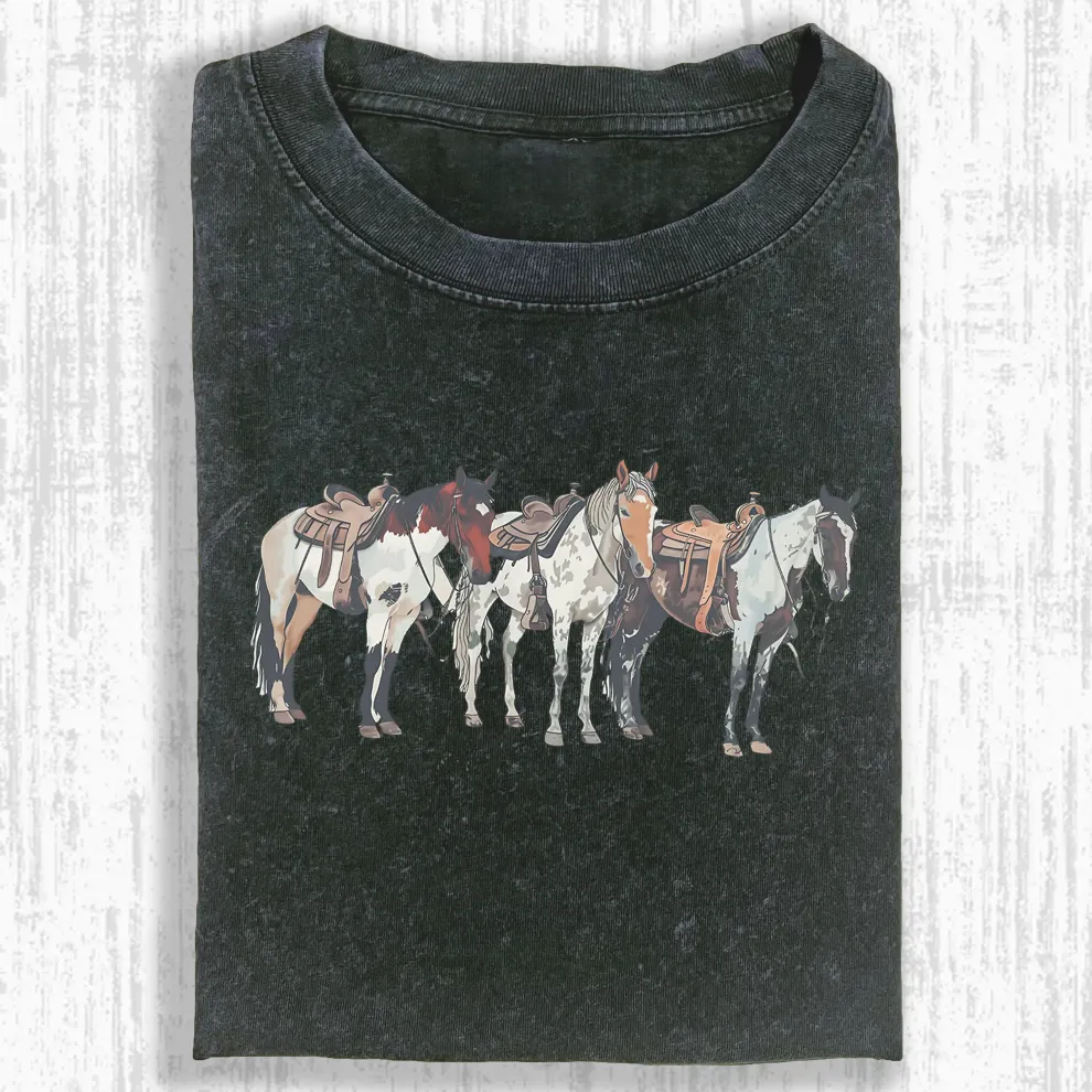 Western Horses with Saddles Graphic T-shirt-ShawnCraft