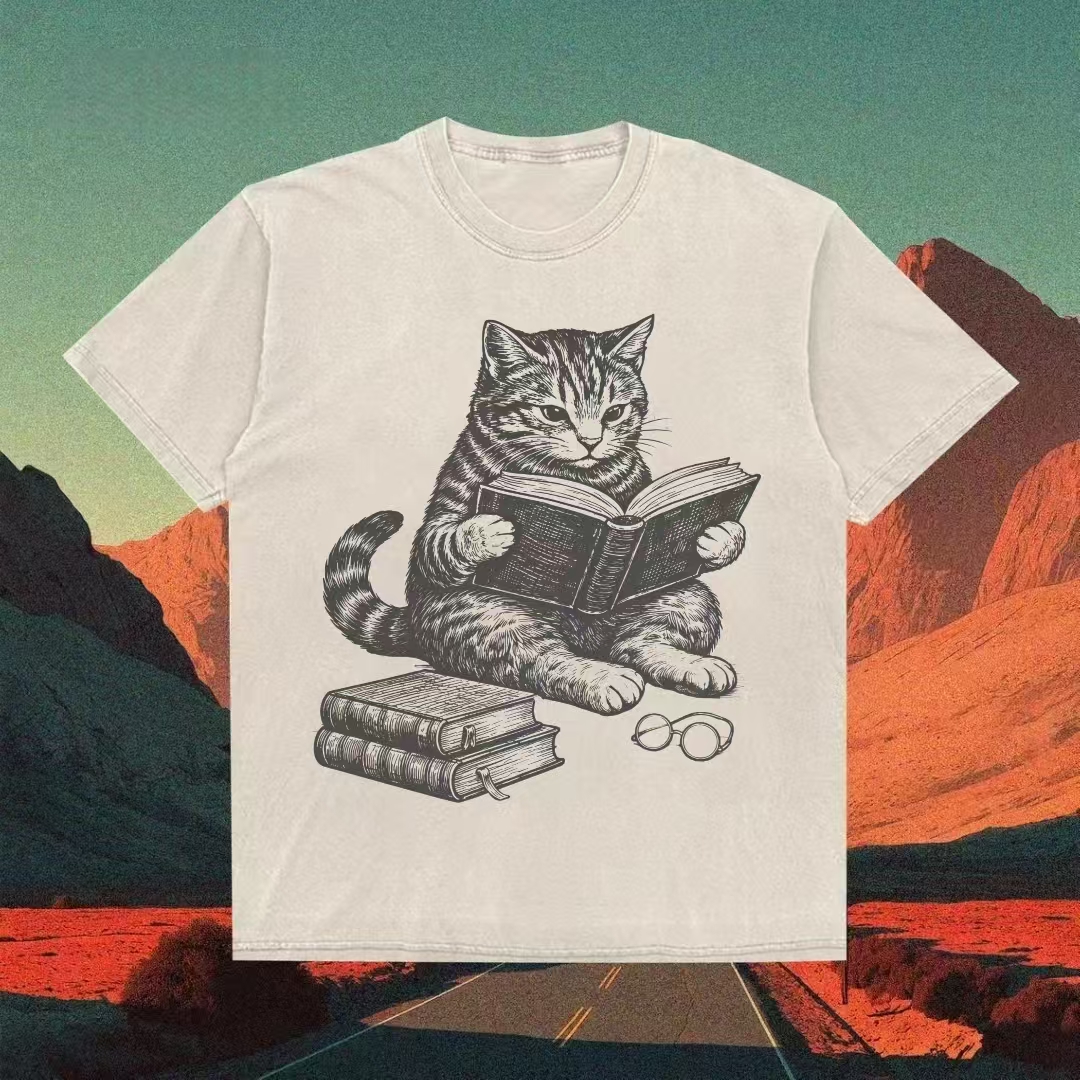 Cat Reading Book T-Shirt-ShawnCraft