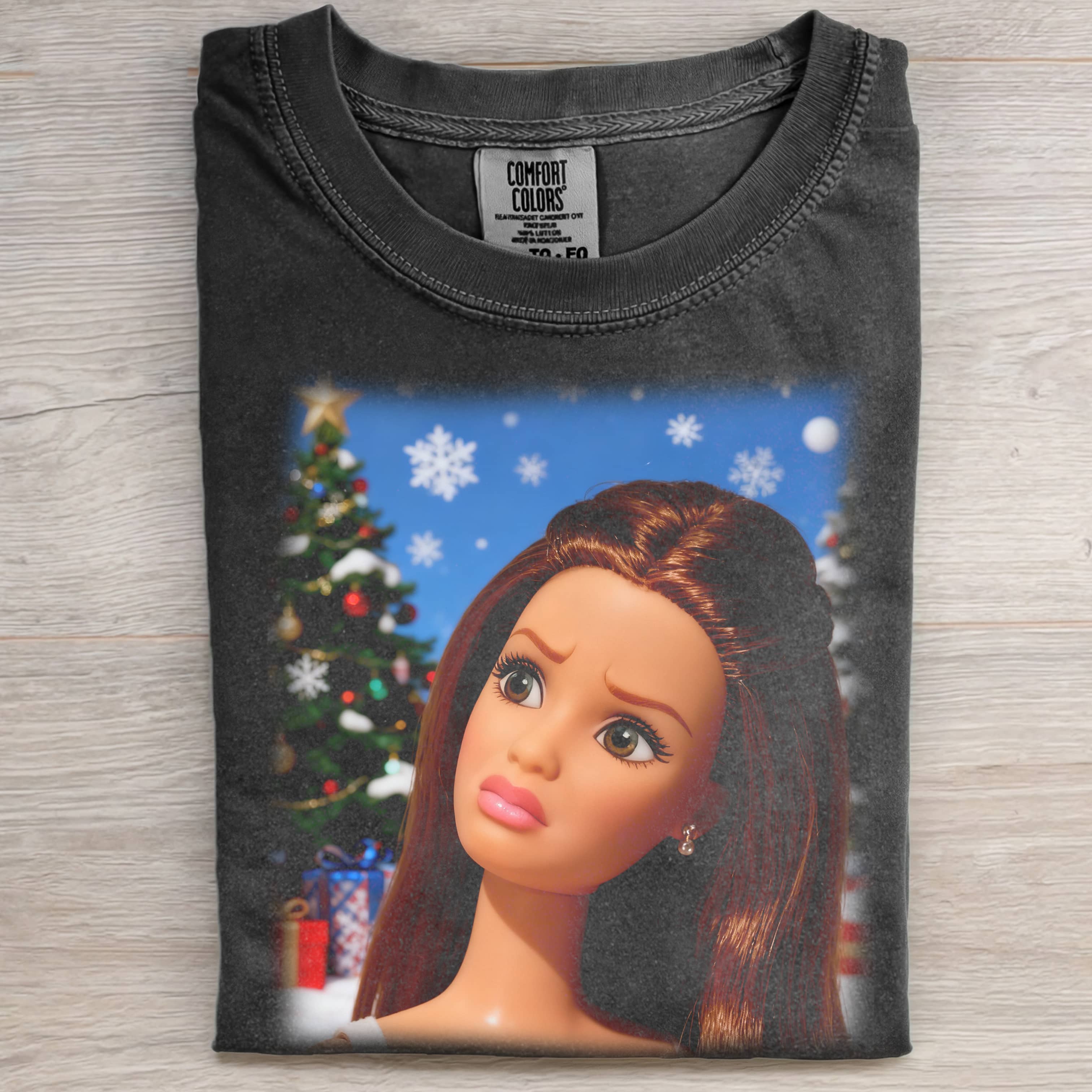 Funny Doll Face CHRISTMAS SNOWFLAKE PRINT T-SHIRT-ShawnCraft