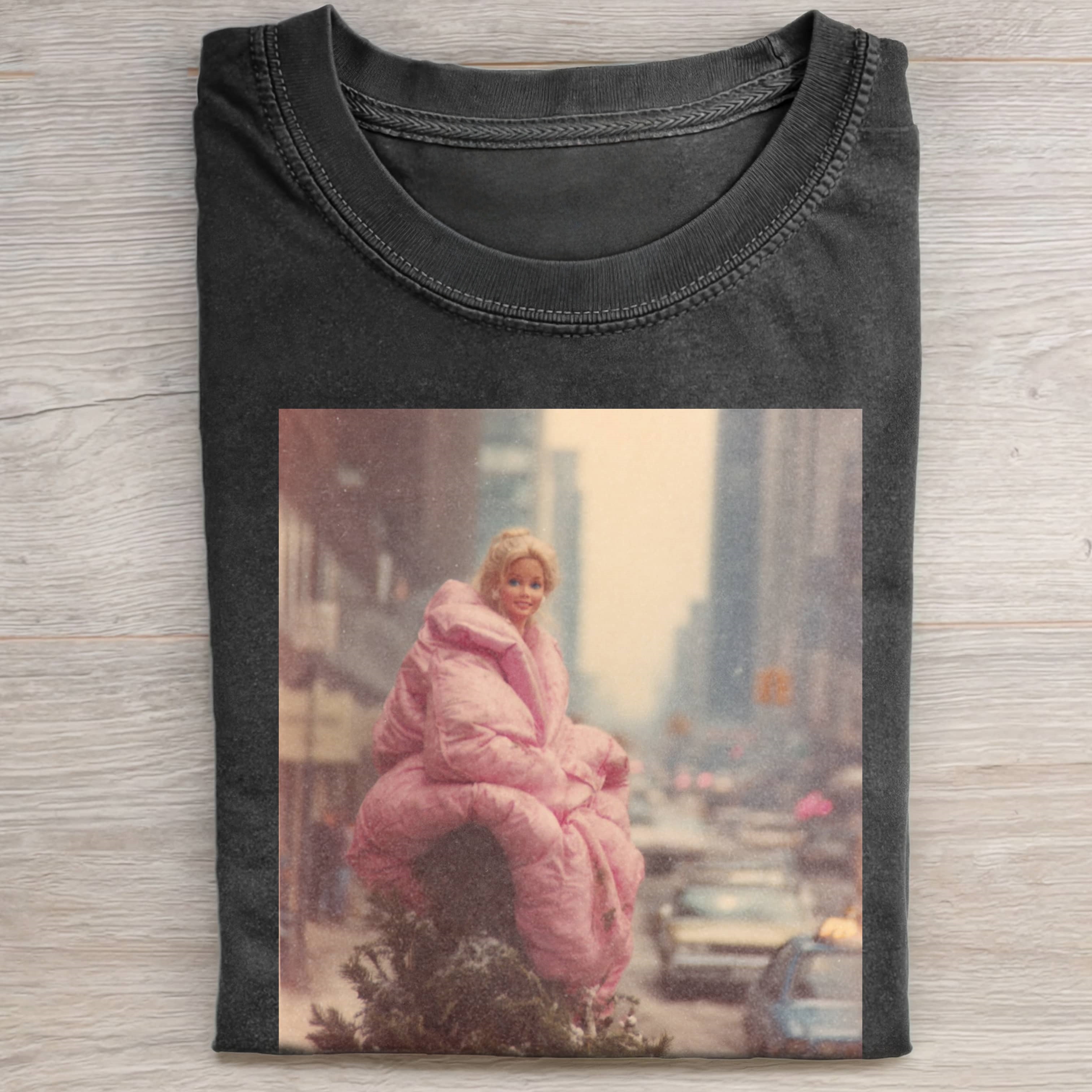 RETRO PINK DOWN JACKET Funny Doll FaceCORE TEE