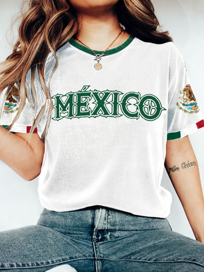 Women's Mexico Football Style Printed T-shirt